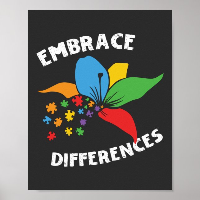 Embrace Differences Neuro Diversity Autism Poster (Devant)