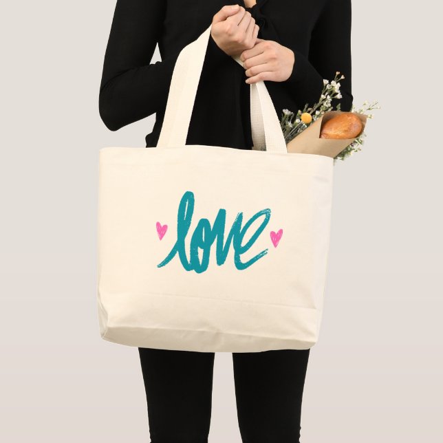 Embrace The Love Turquoise Pink Heart Tote Bag (Devant (produit))