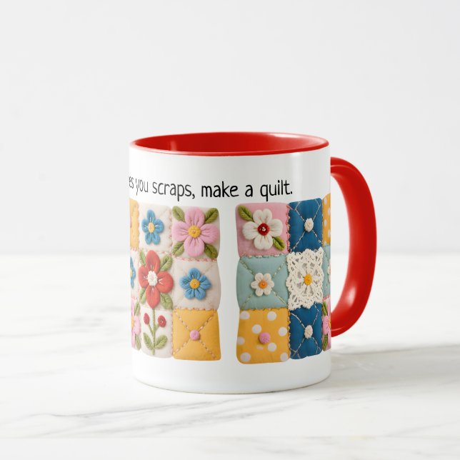 Embroidered Flowers Patchwork Quilt Mug (Devant droit)