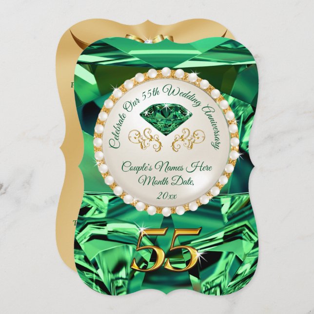Emerald, 55e anniversaire du Mariage Invitations (Devant / Derrière)