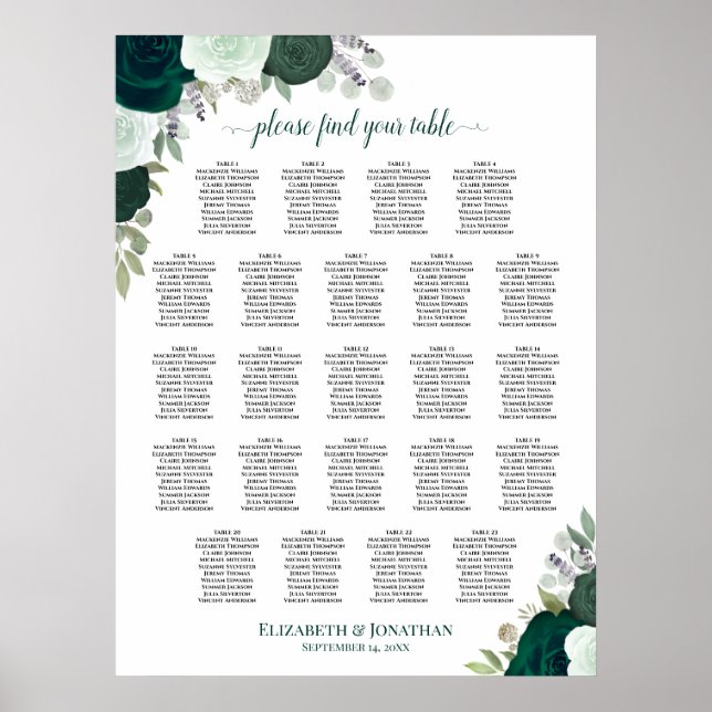 Emerald Boho Floral 23 Tableau Mariage (Devant)