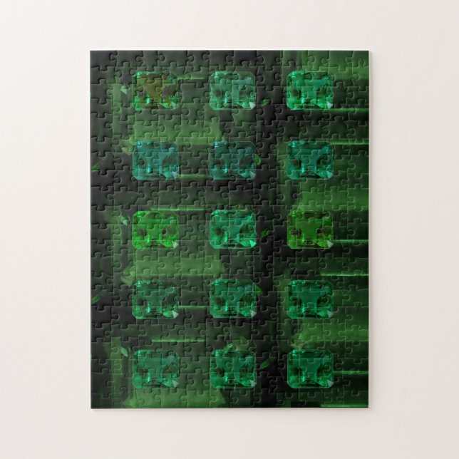 Emerald cut Motif Green Gemstone Puzzle (Vertical)