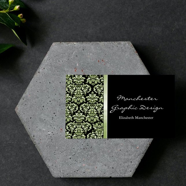 Emerald Damask Ribbon Carte de visite (Emerald Damask Ribbon Business Card)