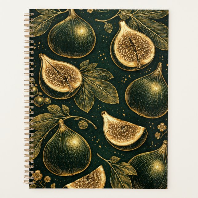 Emerald Fig Planner Cover Gold Botanical Accents  (Devant)