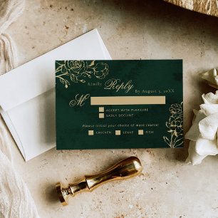 Emerald Gold Botanical mariage choix de repas RSVP