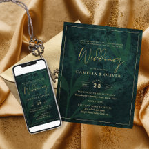 Emerald Gold Feuilles Faire-part de mariage numéri