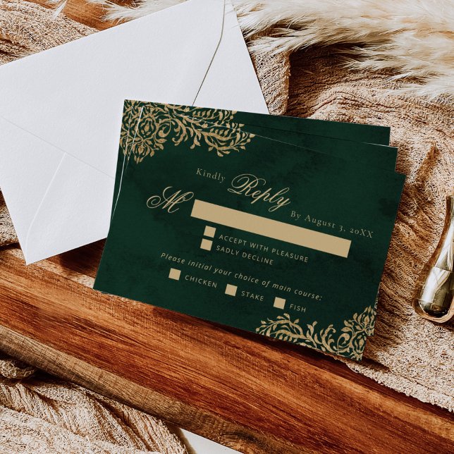 Emerald Gold Victorian choix de repas mariage RSVP (Créateur téléchargé)