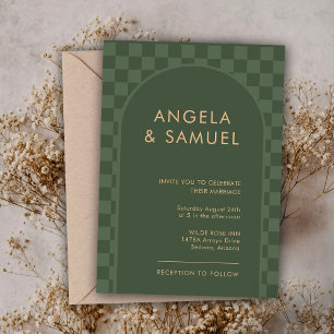 Emerald Green À damiers Faire-part de mariage mode