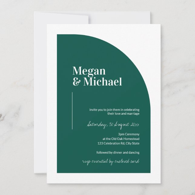 Emerald Green Arch Faire-part de mariage moderne (Devant)