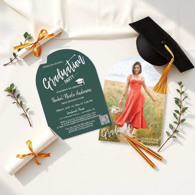 Emerald Green Arch Photo Grad Invitation (Créateur téléchargé)