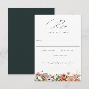 Emerald Green Automne Floral Wedal Carte RSVP