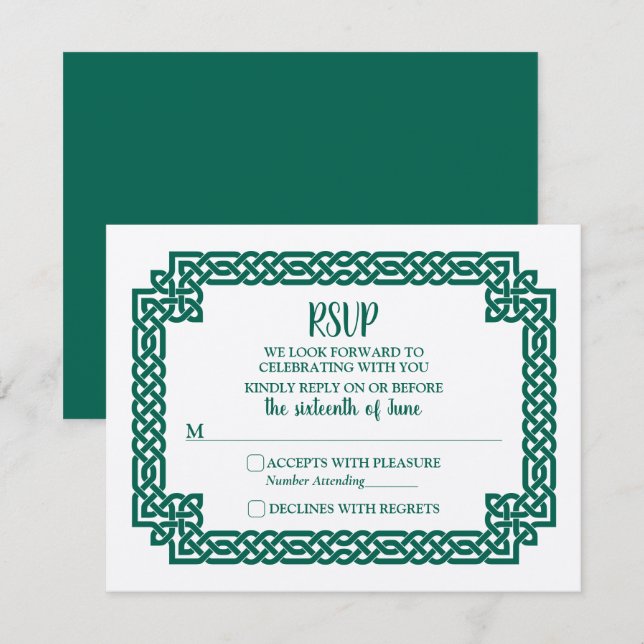 Emerald Green Celtic Knot Claddagh Wedding RSVP (Devant / Derrière)