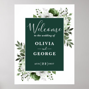 Emerald Green Elegant Floral Mariage Affiche de bi