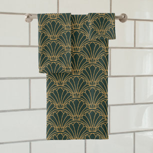 Emerald Green et Gold Art Déco Fan Motif