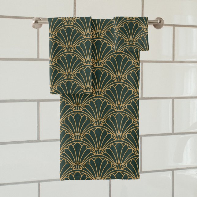 Emerald Green et Gold Art Déco Fan Motif (Créateur téléchargé)