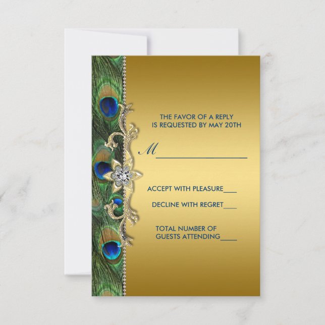 Emerald Green et Gold Peacock Wedding RSVP (Devant)