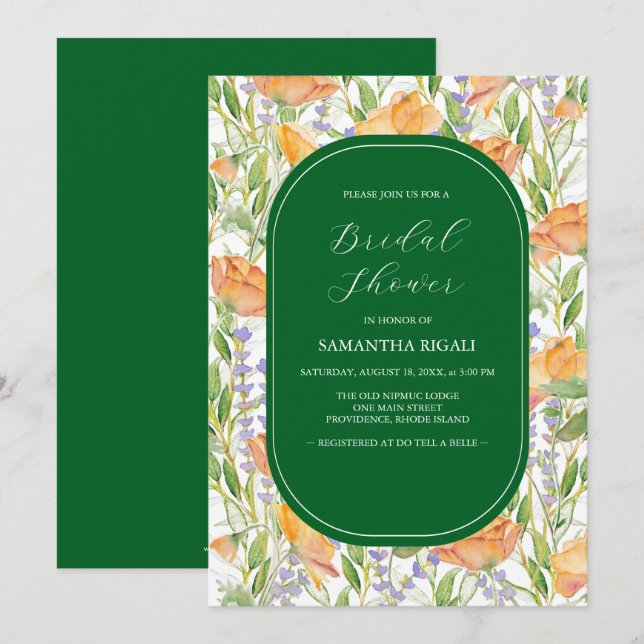 Emerald Green et Invitations Fêtes des mariées Fle (Devant / Derrière)