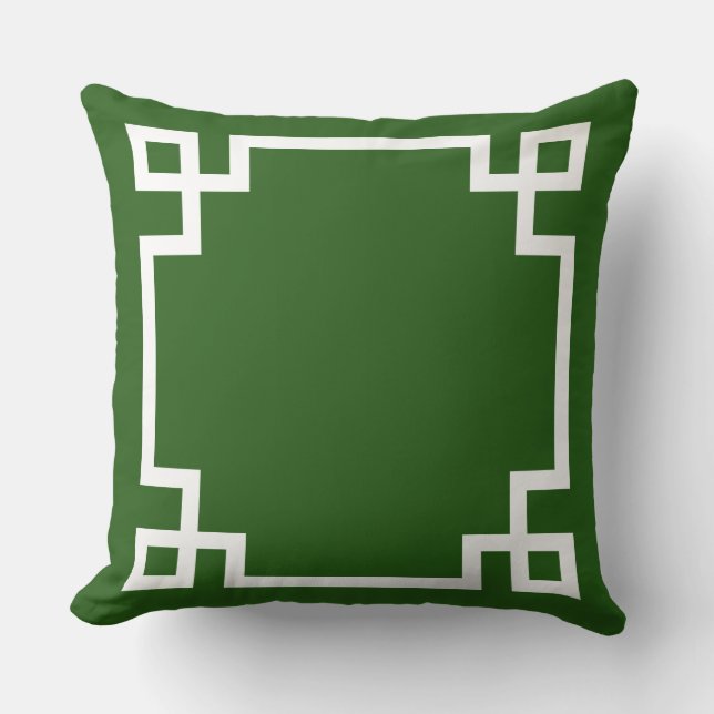 Emerald Green et White Grey Key Motif Coussin (Recto)
