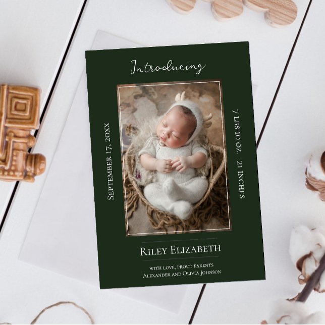 Emerald Green Faire-part de naissance photo modern (Emerald Green Modern Photo Birth Announcement)