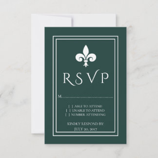 Emerald Green Fleur de Lis Wedding Carte RSVP