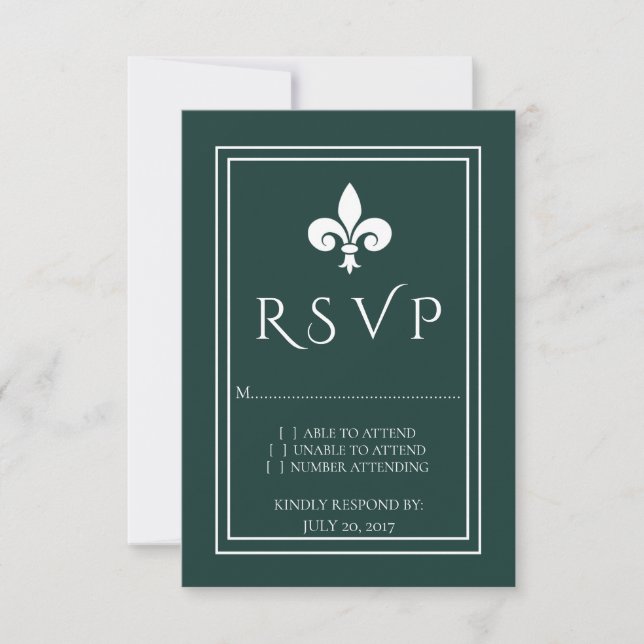 Emerald Green Fleur de Lis Wedding Carte RSVP (Devant)