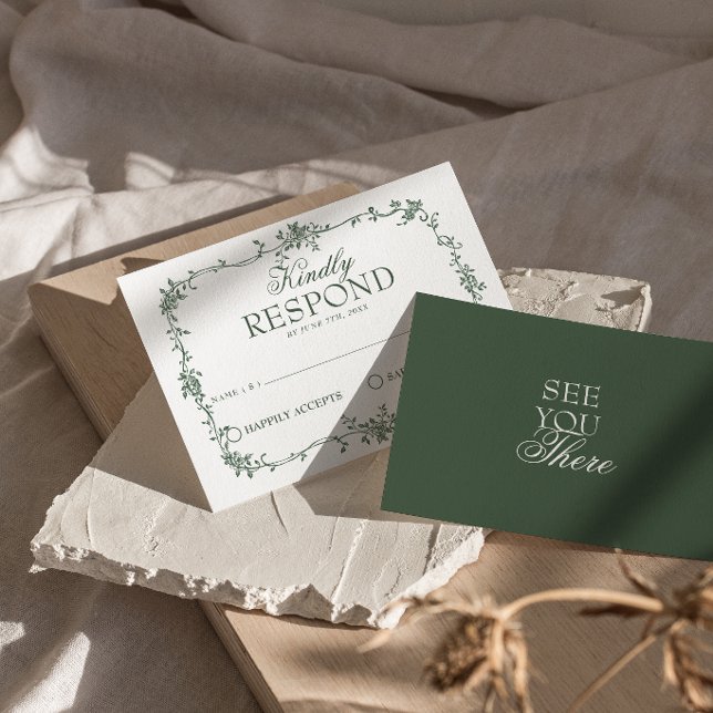 Emerald Green Floral Boho Old Money Wedding RSVP C (Créateur téléchargé)