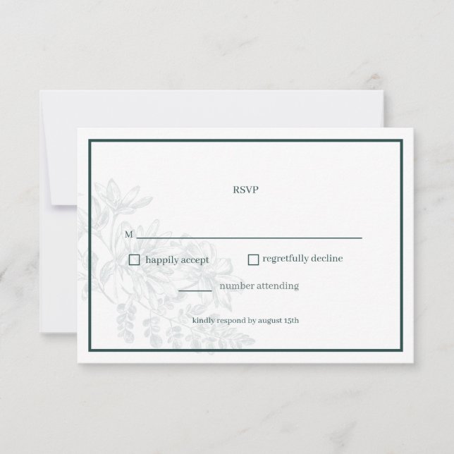 Emerald Green Floral Simple Mariage Carte RSVP (Devant)