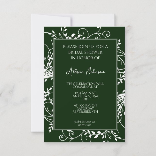 Emerald Green Flourish Invitation à la douche nupt (Devant)