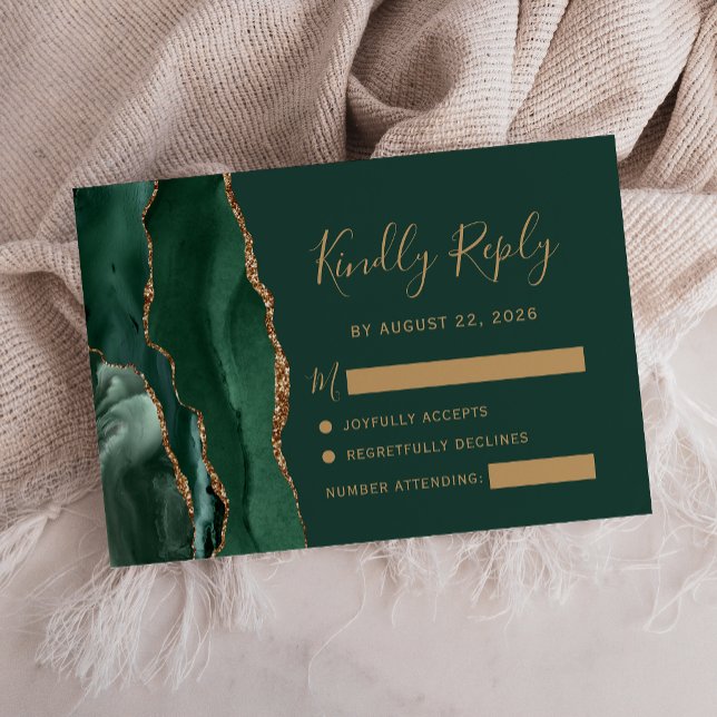 Emerald Green Gold Agate Wedding RSVP (Créateur téléchargé)