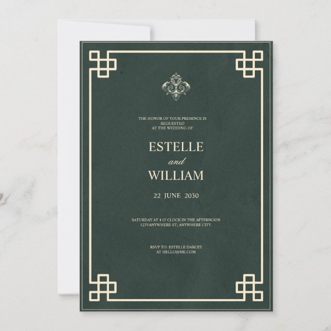 Emerald Green & Gold Elegant Wedding Invitation (Devant)