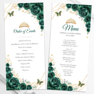Emerald Green Gold Floral Quinceanera Menu du prog