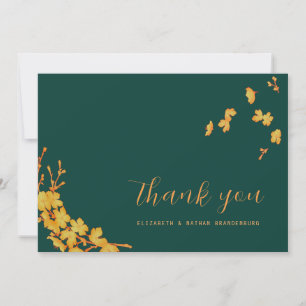Emerald Green & Gold Flowers Carte de remerciement