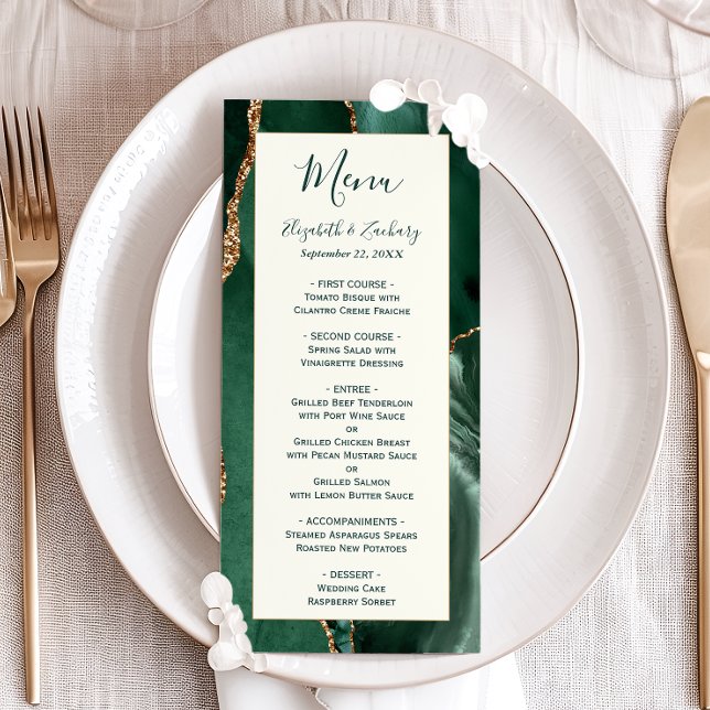 Emerald Green Gold Ivory Wedding Menu (Créateur téléchargé)