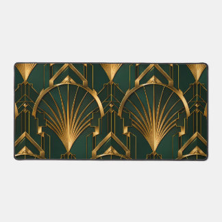 Emerald Green Gold Luxury Art Deco Desk Mat