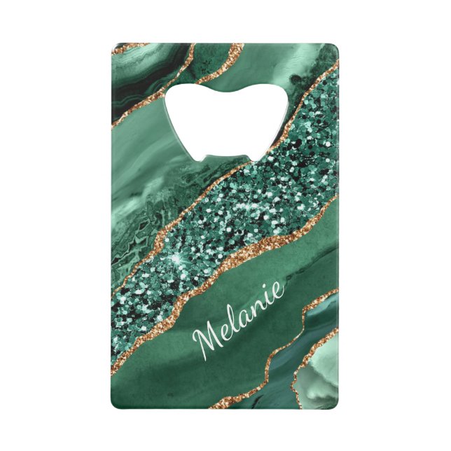 Emerald Green Gold Nom personnalisé Bottle Opener (Devant)