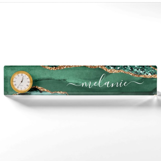 Emerald Green Gold Nom personnalisé Bureau Plaque  (Devant)