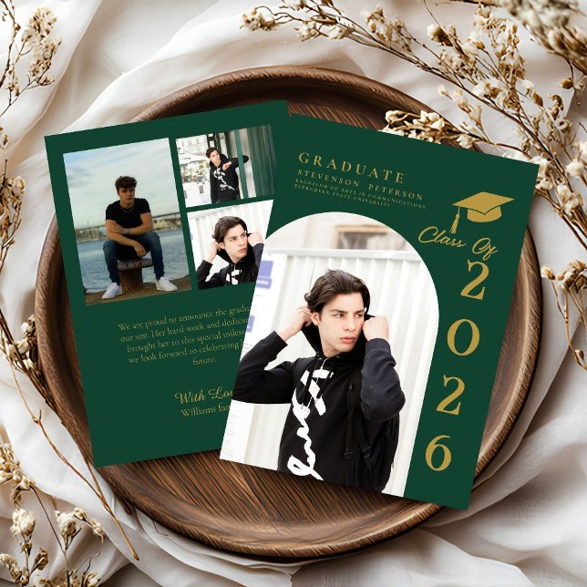 Emerald Green & Gold Photo Graduation announcement (Créateur téléchargé)