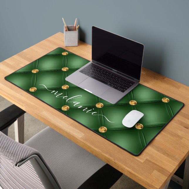Emerald Green Gold Tuft Desk Mat avec nom personna (Bureau 2)