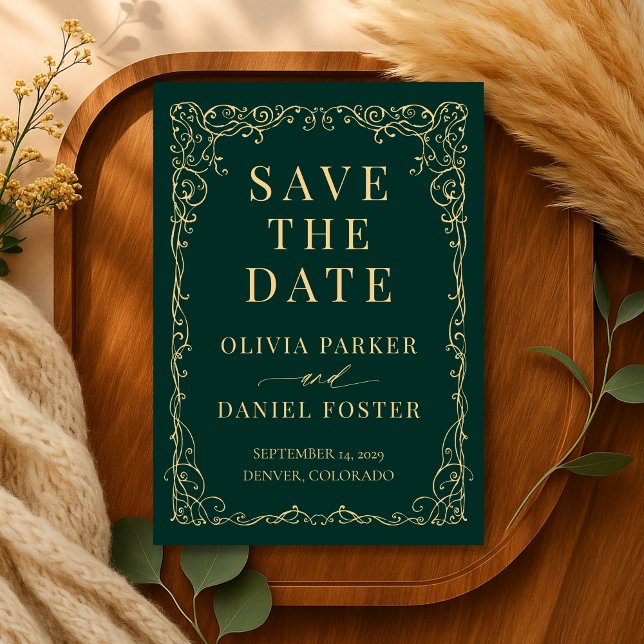 Emerald Green Gold Wedding Save the Date (Créateur téléchargé)