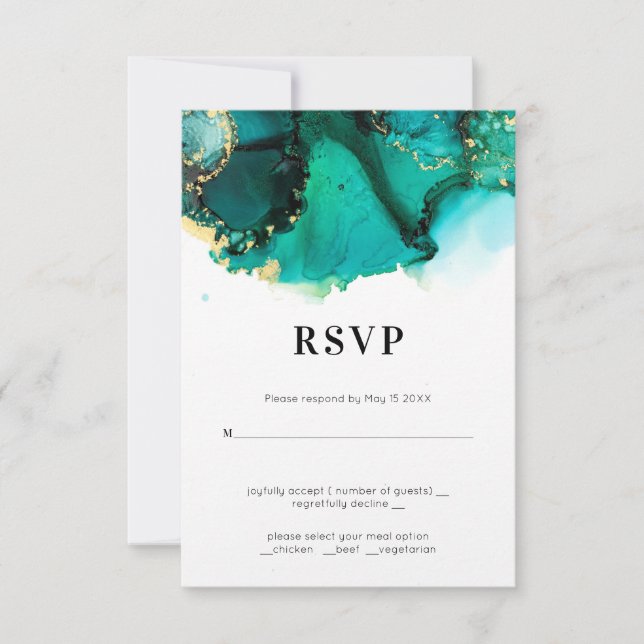 Emerald Green Jewel Tone Wedding RSVP (Devant)