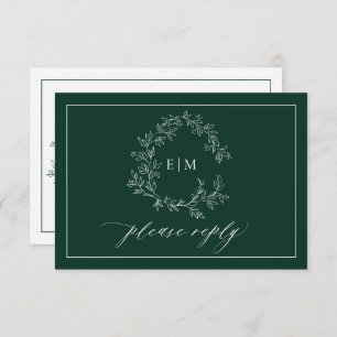 Emerald Green Leafy Crest Monogramme Mariage RSVP