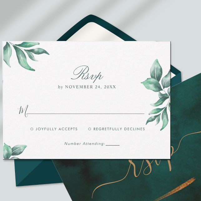 Emerald Green Marble & Gold Eucalyptus RSVP (Créateur téléchargé)