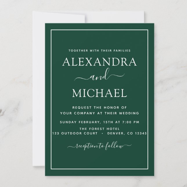 Emerald Green Mariage Romantic Photo Invitation (Devant)