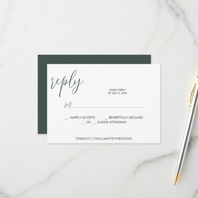 Emerald Green Mariage RSVP Calligraphie simple (Devant/Arrière en situation)