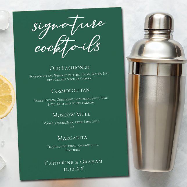 Emerald Green Mariage Signature Cocktails Bar Menu (Créateur téléchargé)