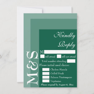 Emerald Green Moderne Mariage initial Carte RSVP