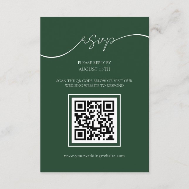 Emerald Green Moderne QR Code Mariage Carte RSVP (Devant)