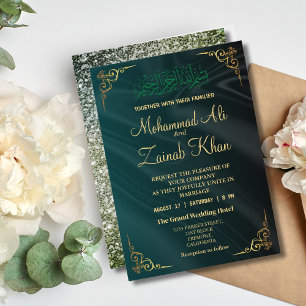 Emerald Green or orné Walima Invitation