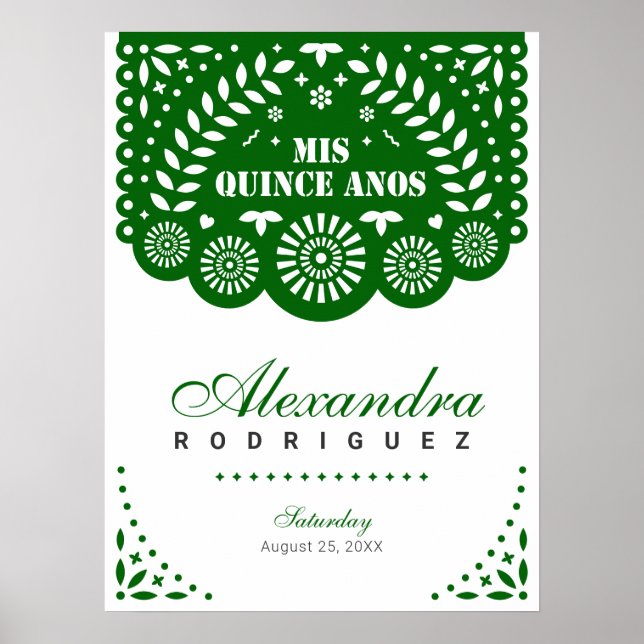 Emerald Green Papier Picado Mis Quince Años Poster (Devant)