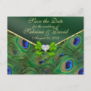 Emerald Green Peacock Enregistrer la date Carte po